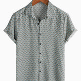 Męska Koszula Bawełniana Casual Vintage Geometryczna z Guzikami na Lato Retro Krótki Rękaw