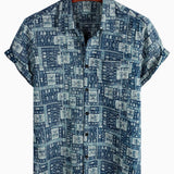 Koszula z Krótkim Rękawem z Bawełny Retro Casual dla Mężczyzn