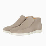 Męskie Zamszowe Mokasyny – Slip-On Chukka Styl, Płaska Pięta – Greige